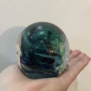 Kerry Art Glass Paperweight Irish Hand Blown Emerald Green & Black